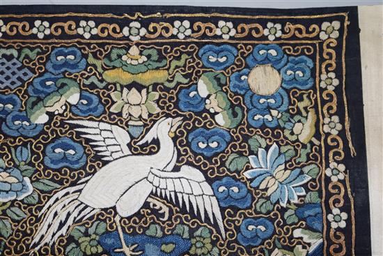 A Chinese embroidered silk silver pheasant rank badge, late 19th century, 29 x 31cm